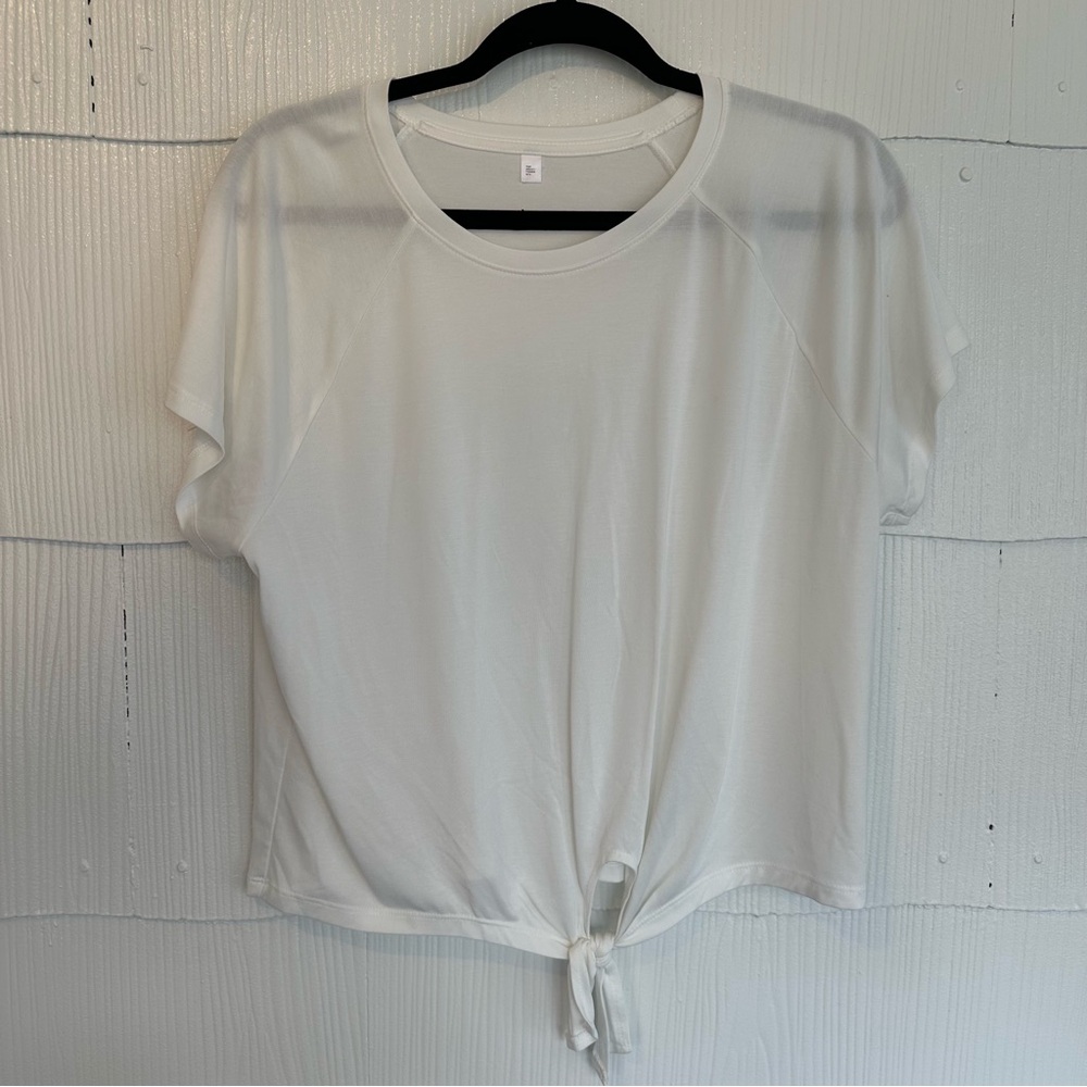 JoyLab White Tie Front Short Sleeve T Shirt Women’s Large Boxy Top Activewear